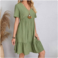 Short Sleeve Loose Waist Ruffle Fit Flare Vacation Dresses 2